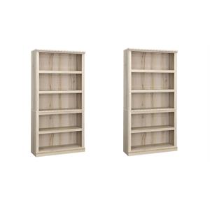 Pemberly Row Set of 2 Engineered Wood 5-Shelf Bookcases in Pacific Maple