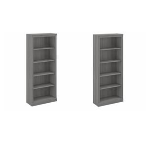 Pemberly Row Set of 2 Tall 5-Shelf Bookcases in Modern Gray - Engineered Wood