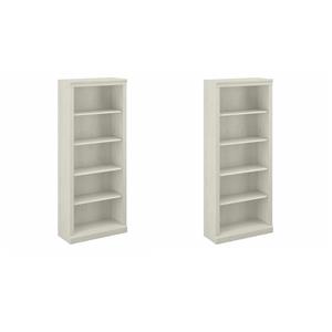 Pemberly Row Set of 2 Tall 5-Shelf Bookcases in Linen White Oak