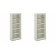 Pemberly Row Set of 2 Tall 5-Shelf Bookcases in Linen White Oak