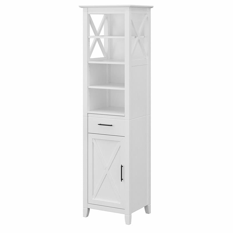 Pemberly Row Set of 2 Tall Engineered Wood Bookcases Cabinet in White Ash