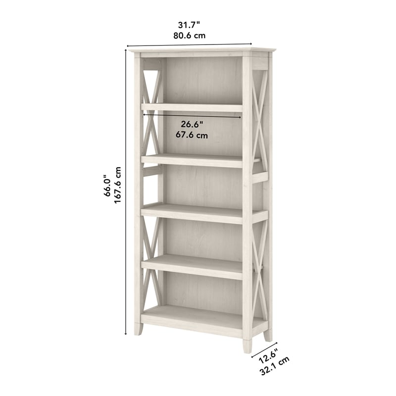 Pemberly Row Set of 2 Tall 5-Shelf Bookcases in Linen White Oak