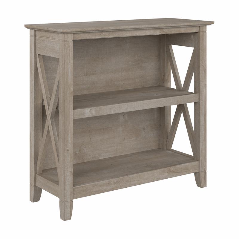 Pemberly Row Set of 2 Small 2-Shelf Bookcases in Washed Gray - Engineered Wood
