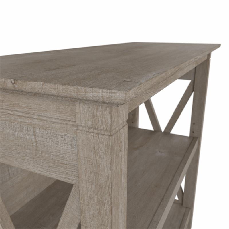 Pemberly Row Set of 2 Small 2-Shelf Bookcases in Washed Gray - Engineered Wood
