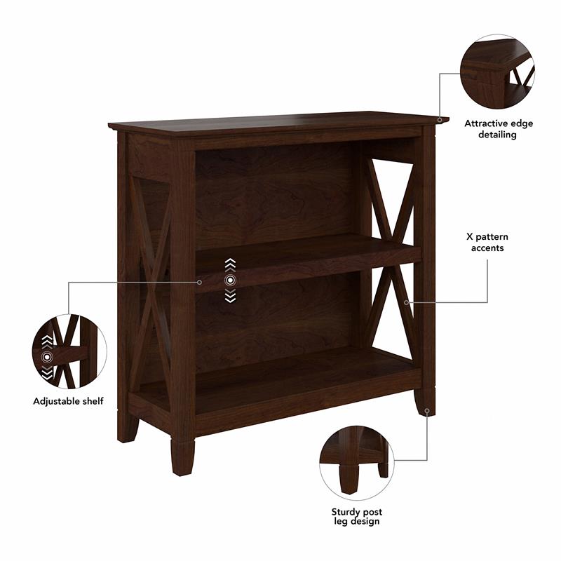 Pemberly Row Set of 2 Small 2-Shelf Bookcases in Bing Cherry - Engineered Wood