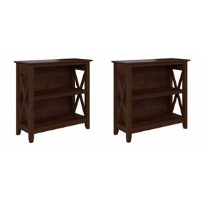 Pemberly Row Set of 2 Small 2-Shelf Bookcases in Bing Cherry - Engineered Wood
