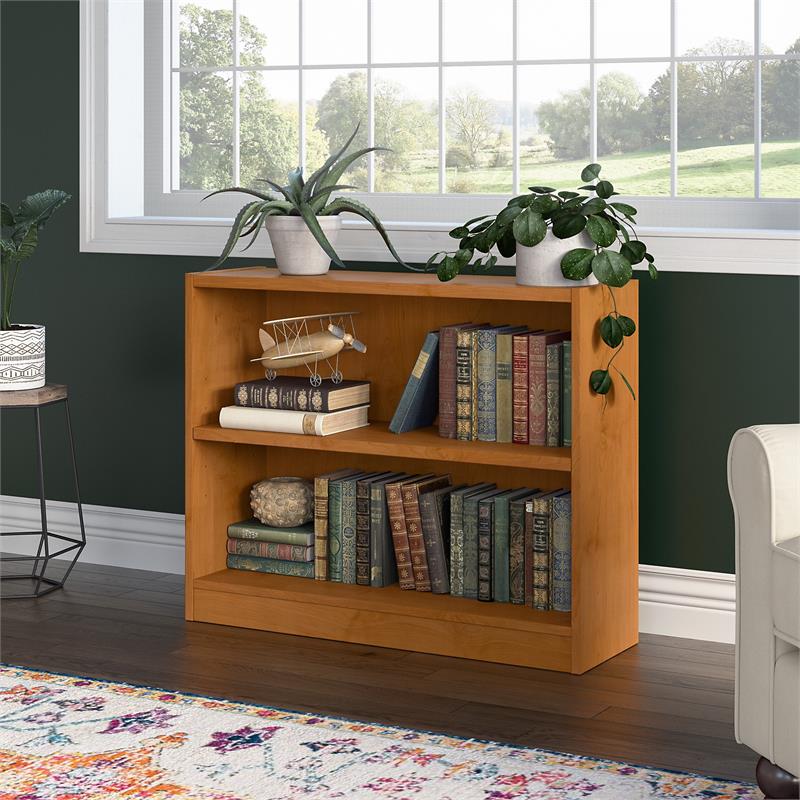 Pemberly Row Set of 2 Small 2-Shelf Bookcases in Natural Cherry
