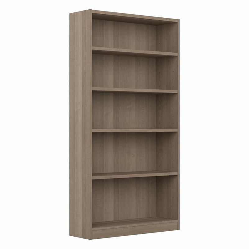 Pemberly Row Set of 2 Tall 5-Shelf Bookcases in Ash Gray - Engineered Wood