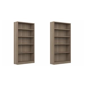 Pemberly Row Set of 2 Tall 5-Shelf Bookcases in Ash Gray - Engineered Wood