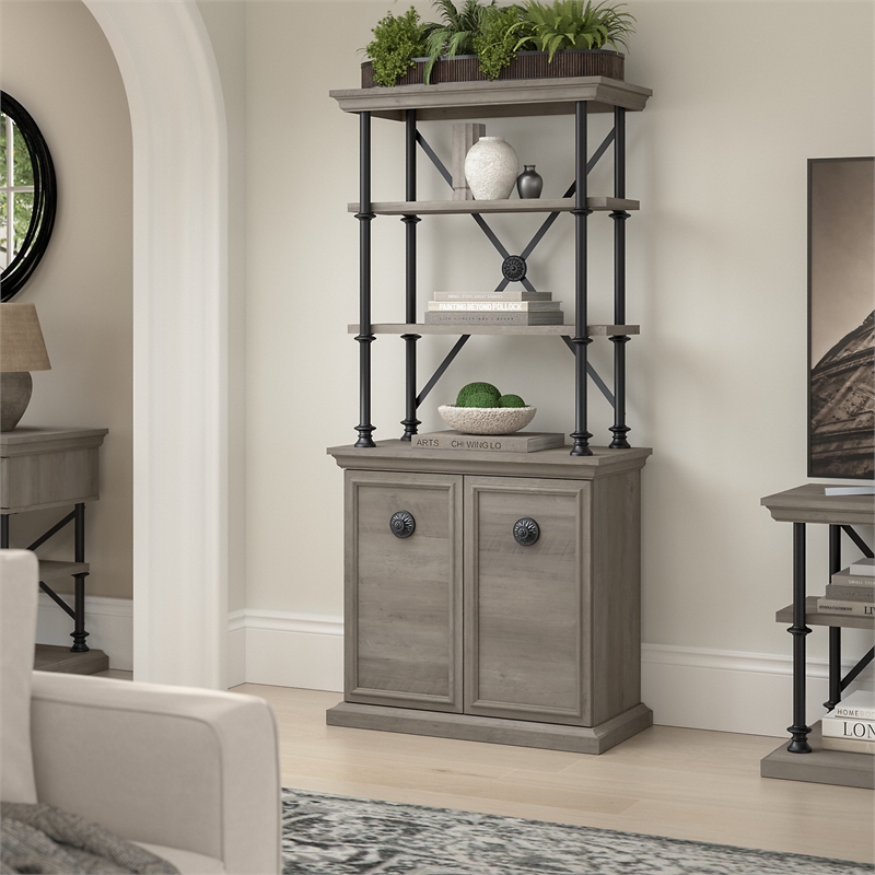 Pemberly Row Set of 2 Bookcases with Doors in Driftwood Gray - Engineered Wood