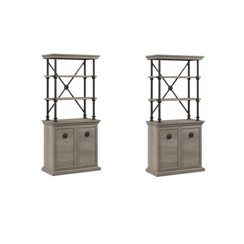 Pemberly Row Set of 2 Bookcases with Doors in Driftwood Gray - Engineered Wood