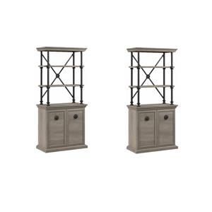 Pemberly Row Set of 2 Bookcases with Doors in Driftwood Gray - Engineered Wood