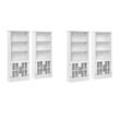 Pemberly Row Set of 4 5-Shelf Bookcases Set with Glass Doors in White