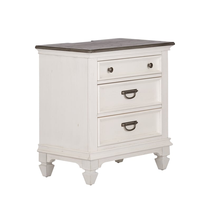 Pemberly Row Mid-Century Night Stand with Charging Station in White