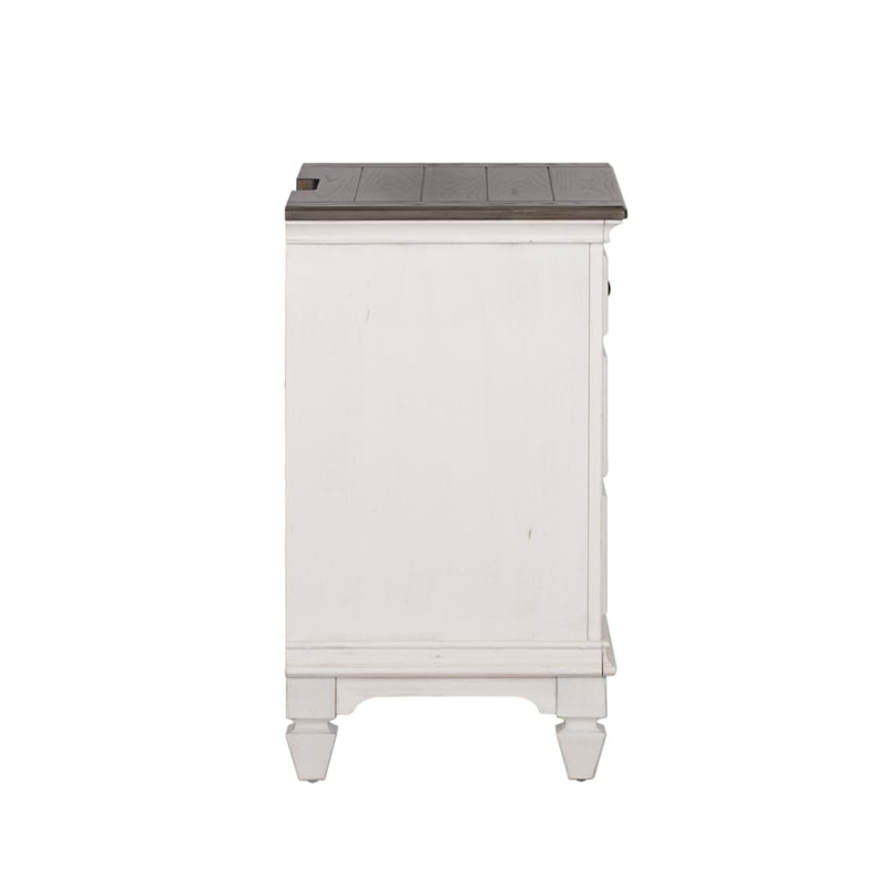 Pemberly Row Mid-Century Night Stand with Charging Station in White