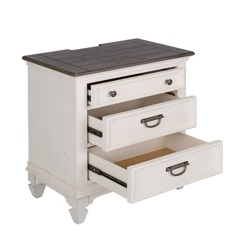 Pemberly Row Mid-Century Night Stand with Charging Station in White