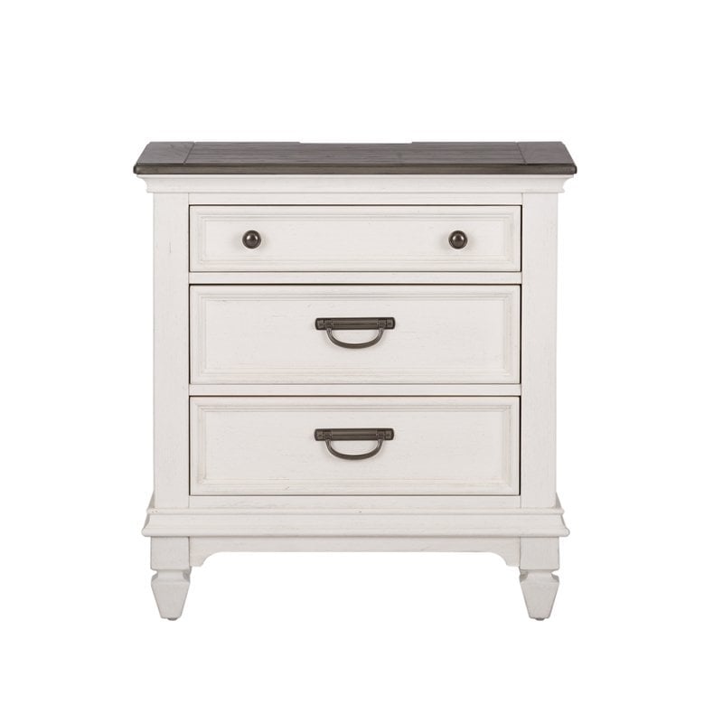 Pemberly Row Mid-Century Night Stand with Charging Station in White