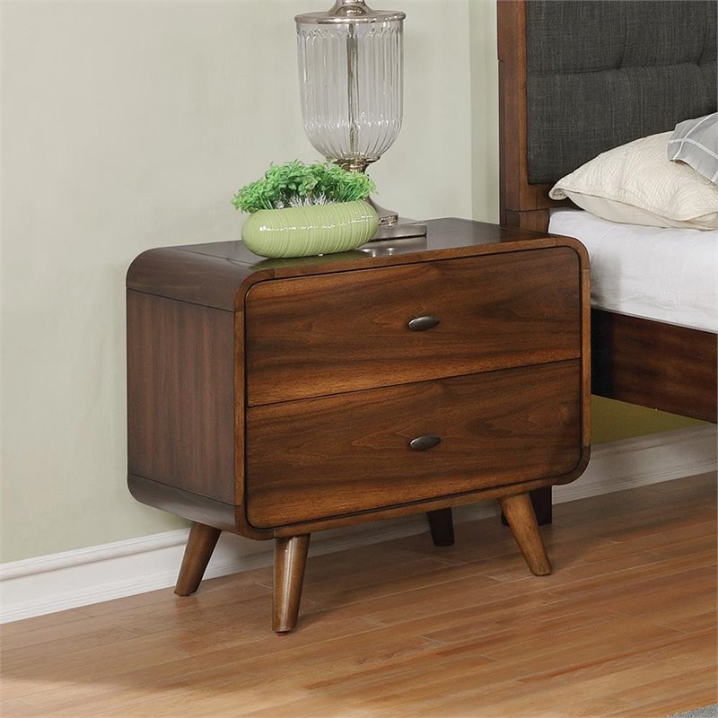 Pemberly Row Mid-Century 2-Drawers Wood Nightstand in Walnut