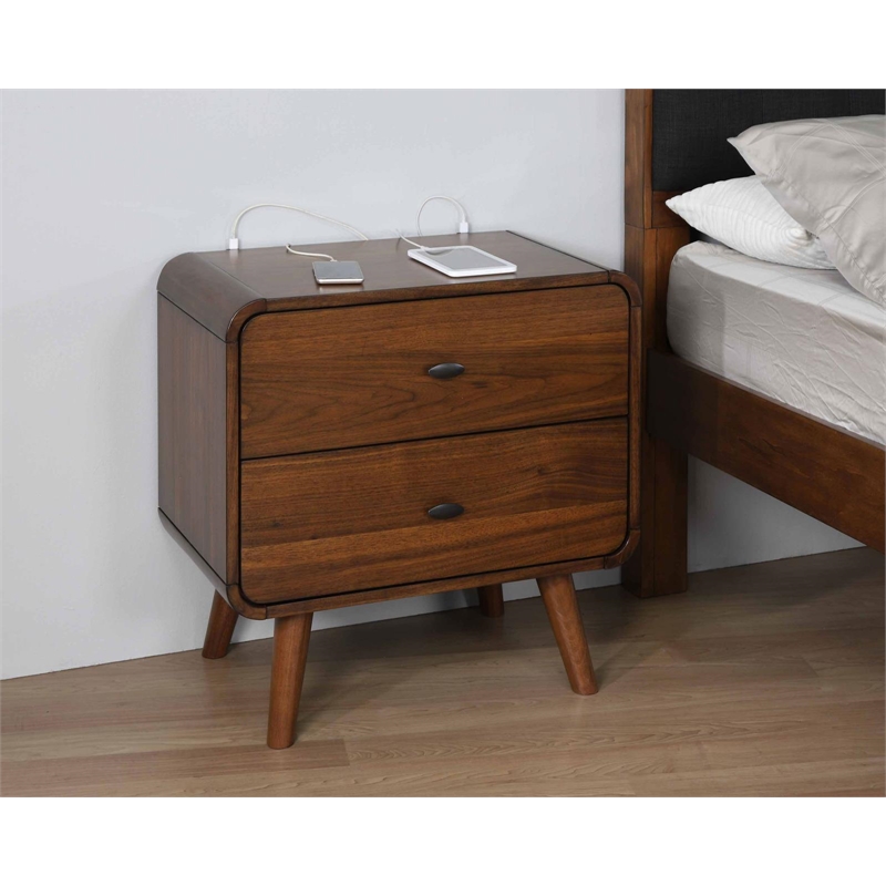 Pemberly Row Mid-Century 2-Drawers Wood Nightstand in Walnut
