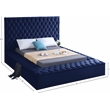 Pemberly Row Solid Wood Tufted Velvet Fabric King Bed in Navy