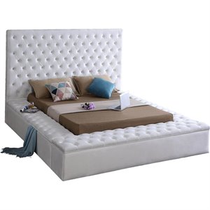 Pemberly Row Solid Wood Tufted Velvet Fabric King Bed in White
