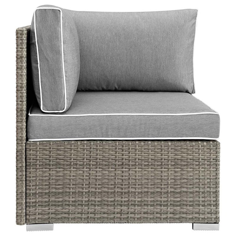 Pemberly Row Rattan & Fabric Patio Corner Chair in Gray Finish
