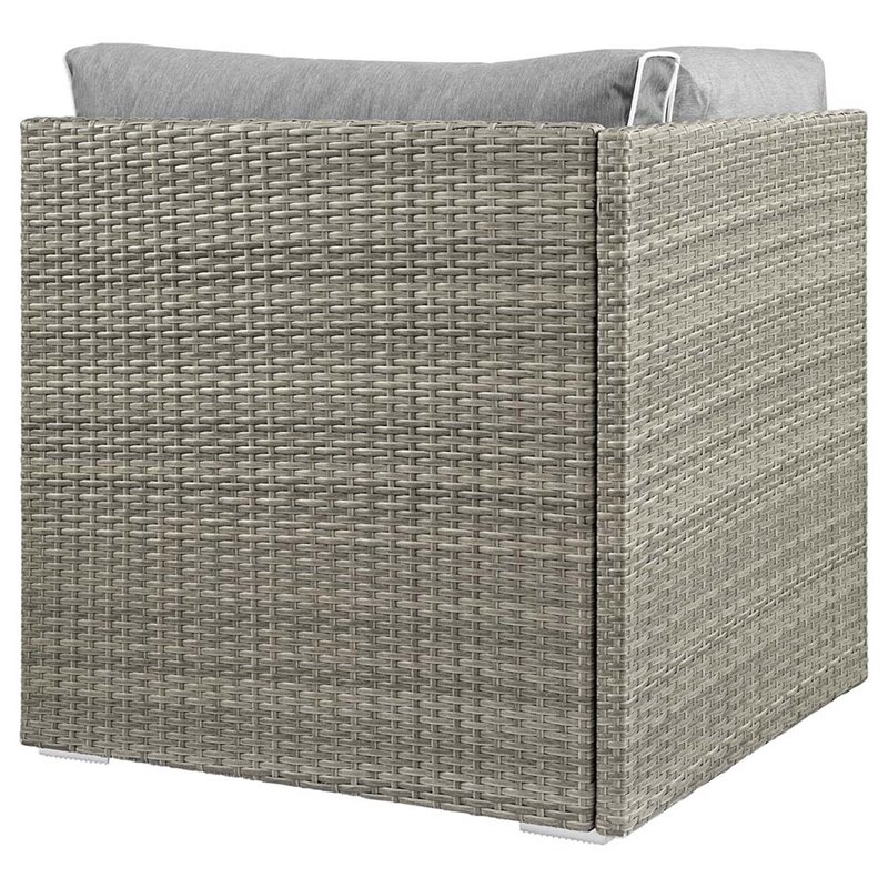 Pemberly Row Rattan & Fabric Patio Corner Chair in Gray Finish