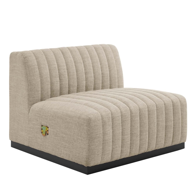 Pemberly Row 6-Piece Channel Tufted Fabric Sectional Sofa in Black/Beige
