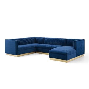 pemberly row 3-piece modern performance velvet sectional sofa set in navy