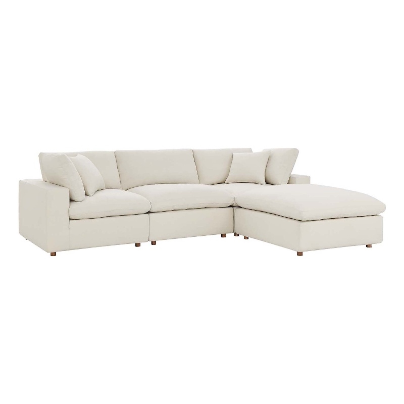 Pemberly Row 4-Piece Fabric Down Filled Sectional Sofa Set in Light Beige