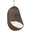 Pemberly Row Steel Fabric Rattan Patio Swing Chair without Stand in Coffee/White
