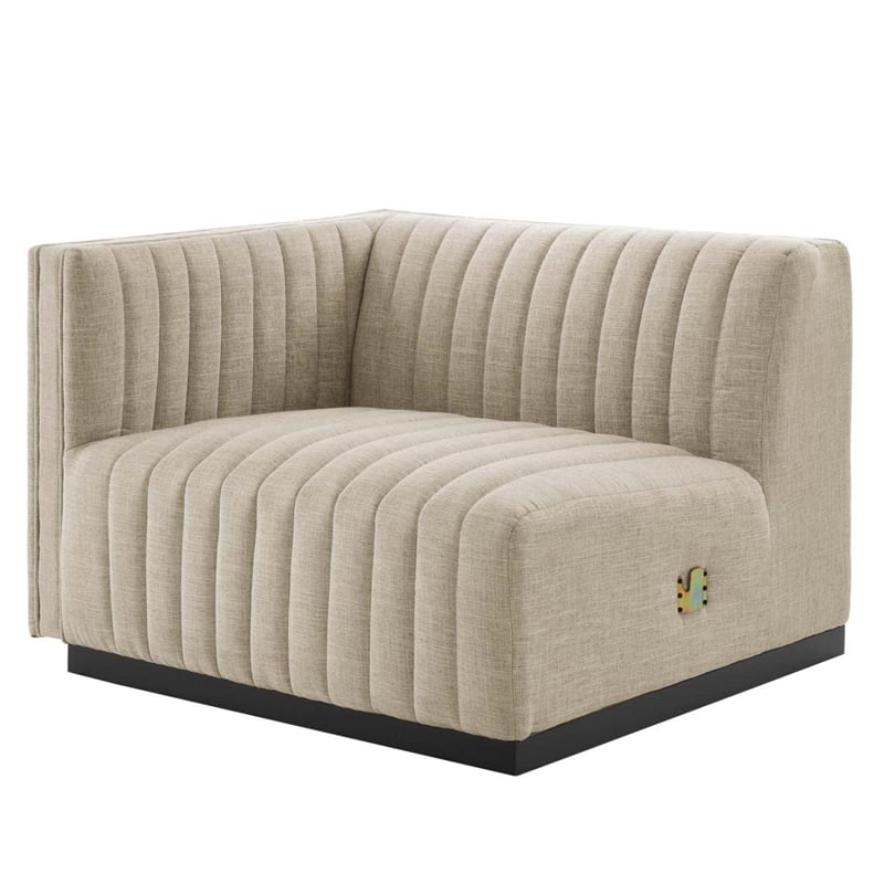 Pemberly Row 4-Piece Channel Tufted Fabric Sofa in Black/Beige