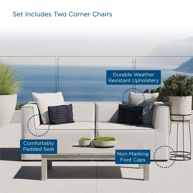 Pemberly Row Fabric Upholstered Outdoor Patio Loveseat in White