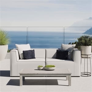 Pemberly Row Fabric Upholstered Outdoor Patio Loveseat in White