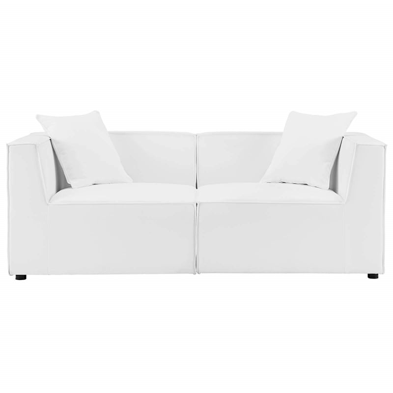 Pemberly Row Fabric Upholstered Outdoor Patio Loveseat in White
