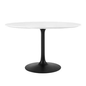 Pemberly Row 48&quot Round Lacquered MDF Dining Table in Black/White