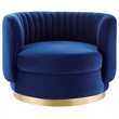 Pemberly Row Tufted Performance Velvet Swivel Chair in Gold/Navy