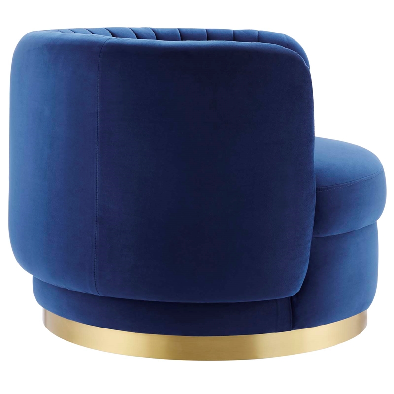 Pemberly Row Tufted Performance Velvet Swivel Chair in Gold/Navy