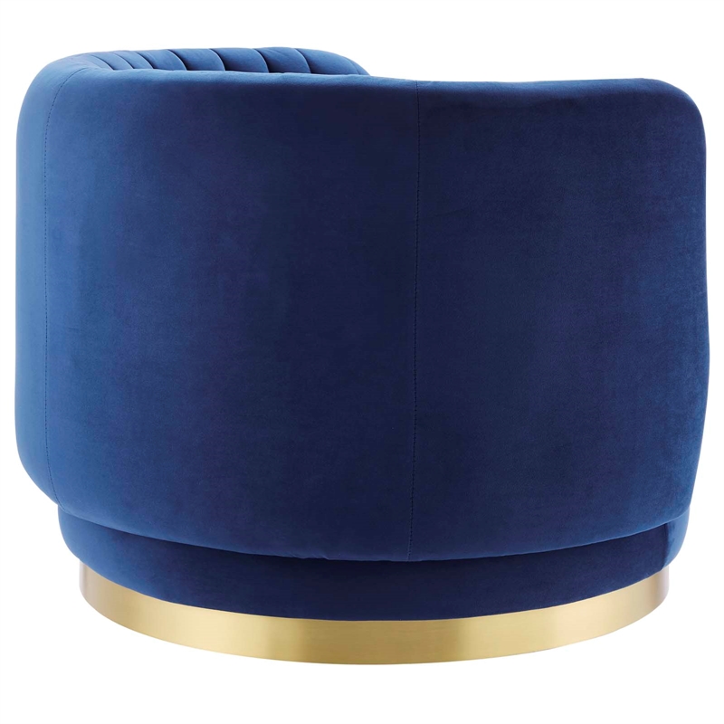 Pemberly Row Tufted Performance Velvet Swivel Chair in Gold/Navy