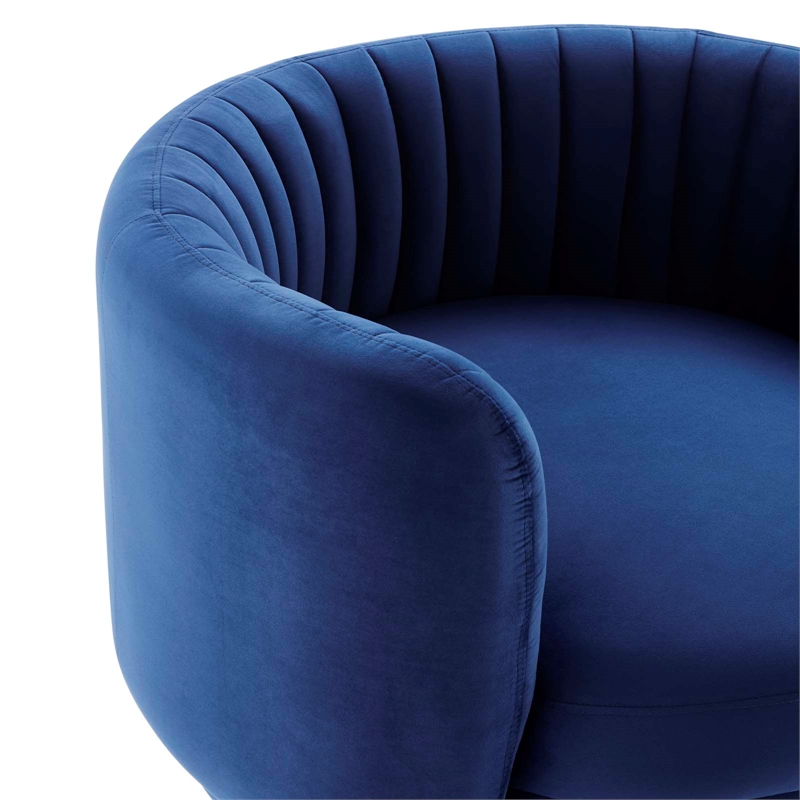 Pemberly Row Tufted Performance Velvet Swivel Chair in Gold/Navy