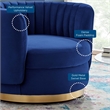 Pemberly Row Tufted Performance Velvet Swivel Chair in Gold/Navy
