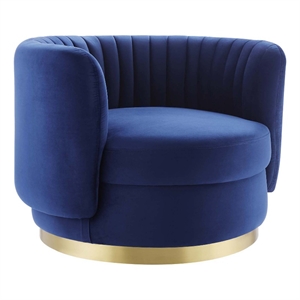Pemberly Row Tufted Performance Velvet Swivel Chair in Gold/Navy