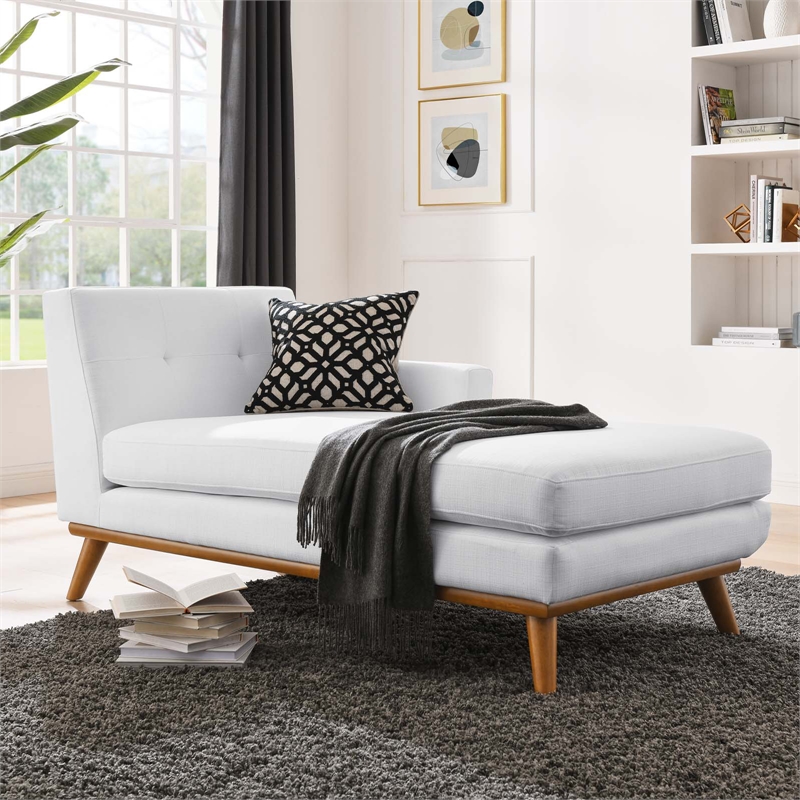 Pemberly Row Right-Facing Upholstered Fabric and Wood Chaise in White