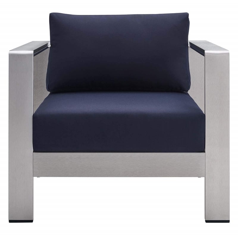 Pemberly Row 4-Piece Aluminum & Fabric Outdoor Patio Set in Silver/Navy