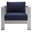 Pemberly Row 4-Piece Aluminum & Fabric Outdoor Patio Set in Silver/Navy