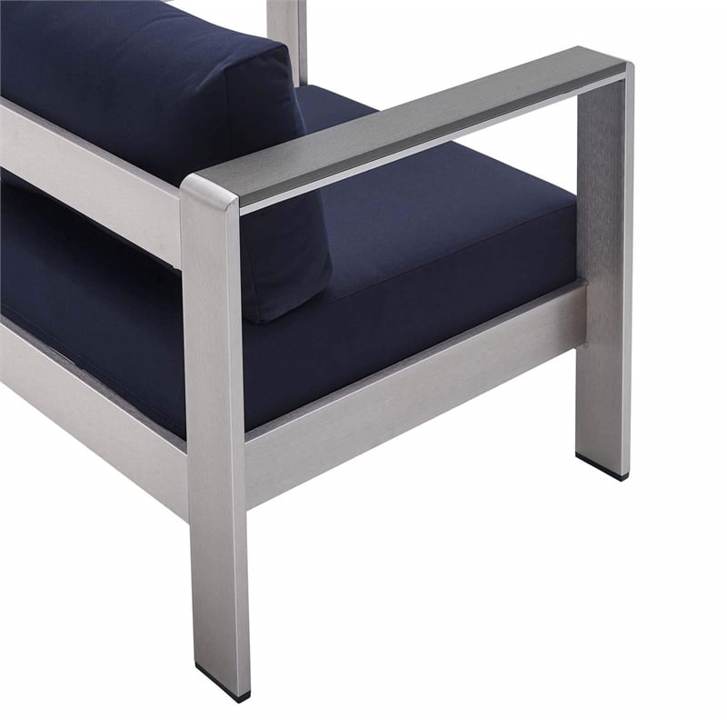 Pemberly Row 4-Piece Aluminum & Fabric Outdoor Patio Set in Silver/Navy