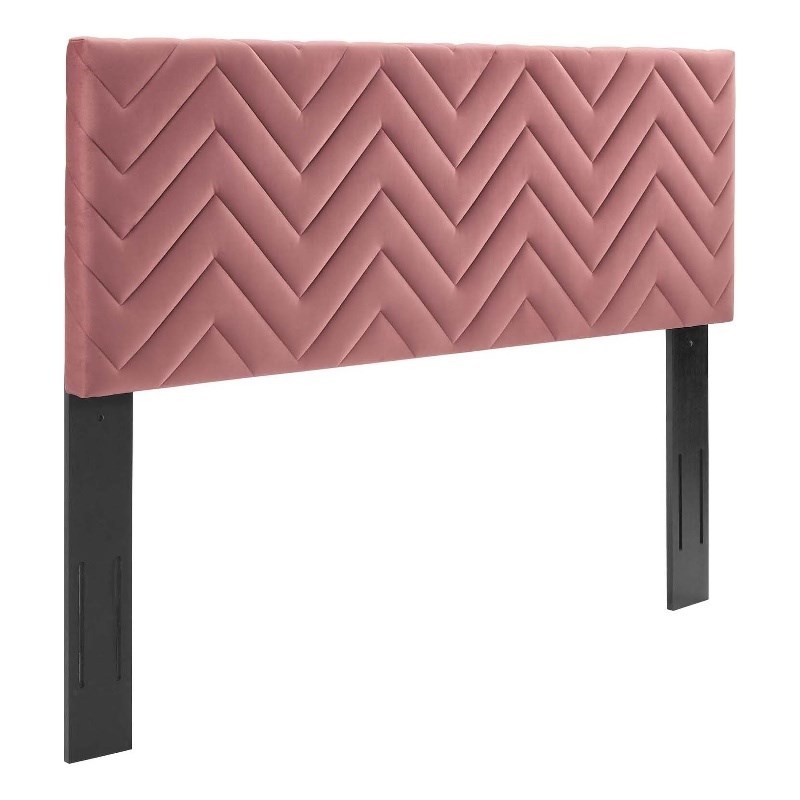 Pemberly Row Tufted Velvet King/California King Headboard in Dusty Rose