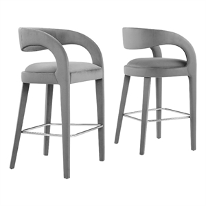 Pemberly Row 30&quot Upholstered Fabric Bar Stool in Gray/Silver (Set of 2)