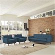 Pemberly Row Modern Fabric 3-Piece Sofa Set with Armchairs in Azure Blue