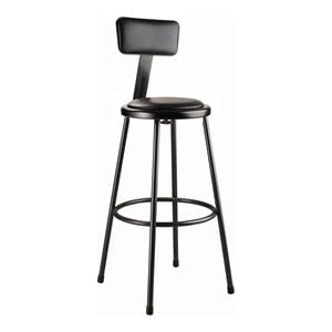 Pemberly Row 30&quot Vinyl Padded Metal Heavy Duty Stool with Backrest in Black